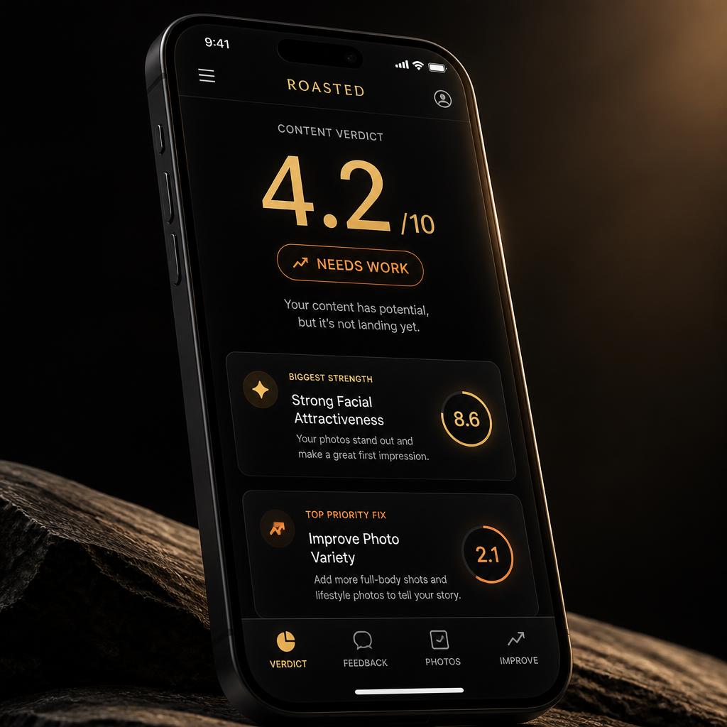 The ROASTED app on a phone showing the content verdict score