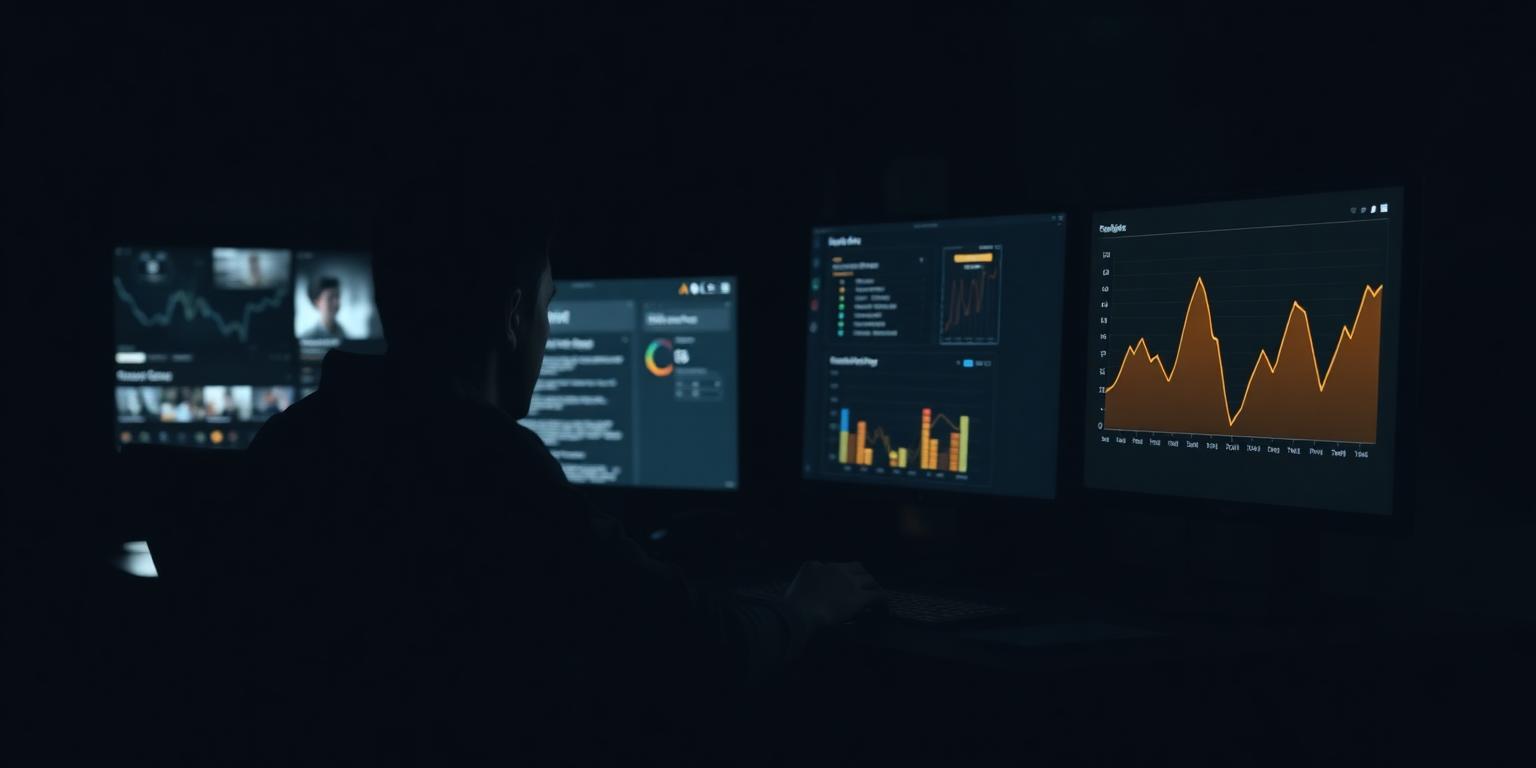 Working at a dark desk with the content editor and tracker open